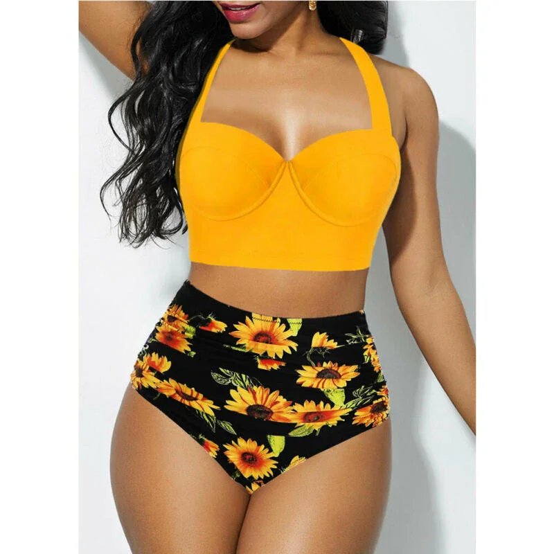 

Hot Sale Womens Push Up Padded Bra Bikini Set High Waisted Swimsuit Floral Bathing Suit Swimwear Summer Bathing Suit Beachwear