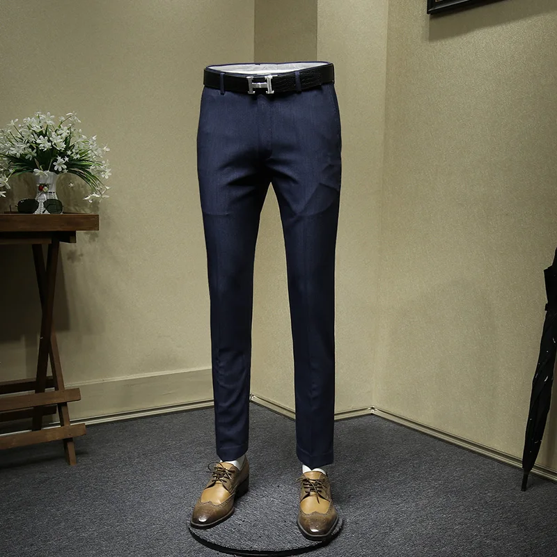 Брюки мужские темно-синие деловые повседневные тонкие осень 2019 | Мужская одежда