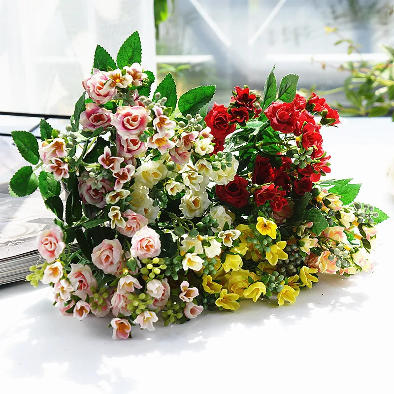 Fleur Artificielle 5 вилок 20 Мини роз искусственные розы Avec Tige для дома гостиной свадебные