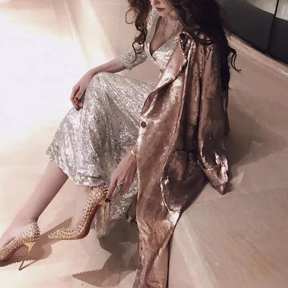 Женские куртки Amily. c с блестками золотого цвета для клубов и вечеринок|Женские куртки| |