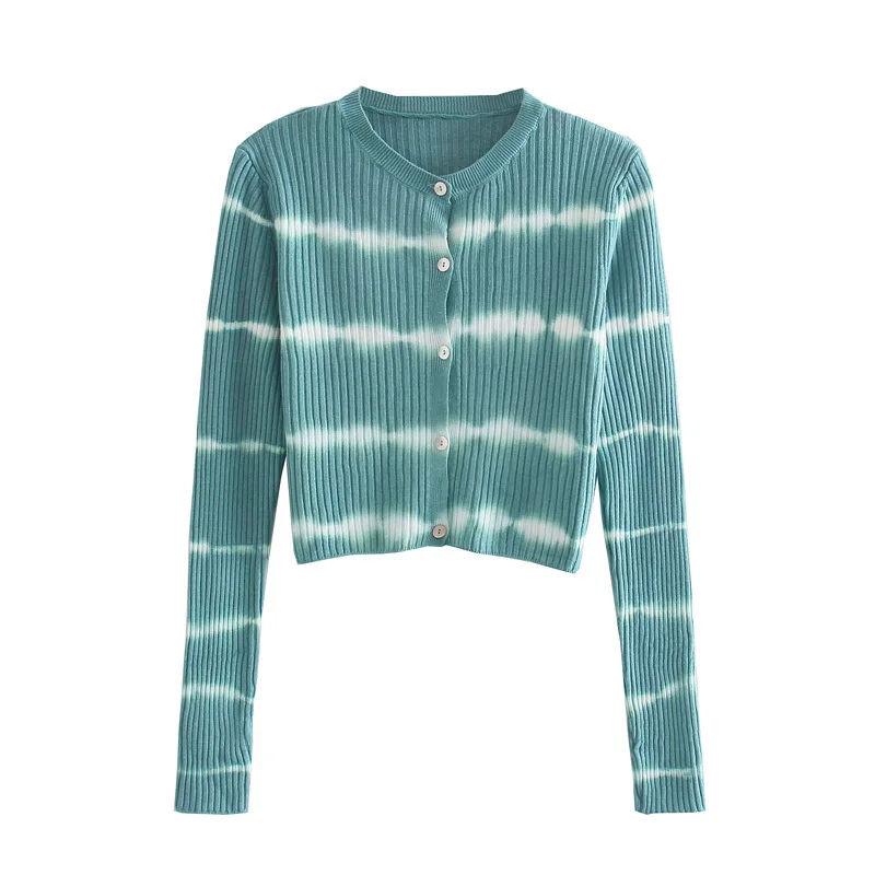 

2021 ZA summer women's fashion sweet all-match round neck tie-dyed knitted cardigan sweater RA 4331029 4331/029