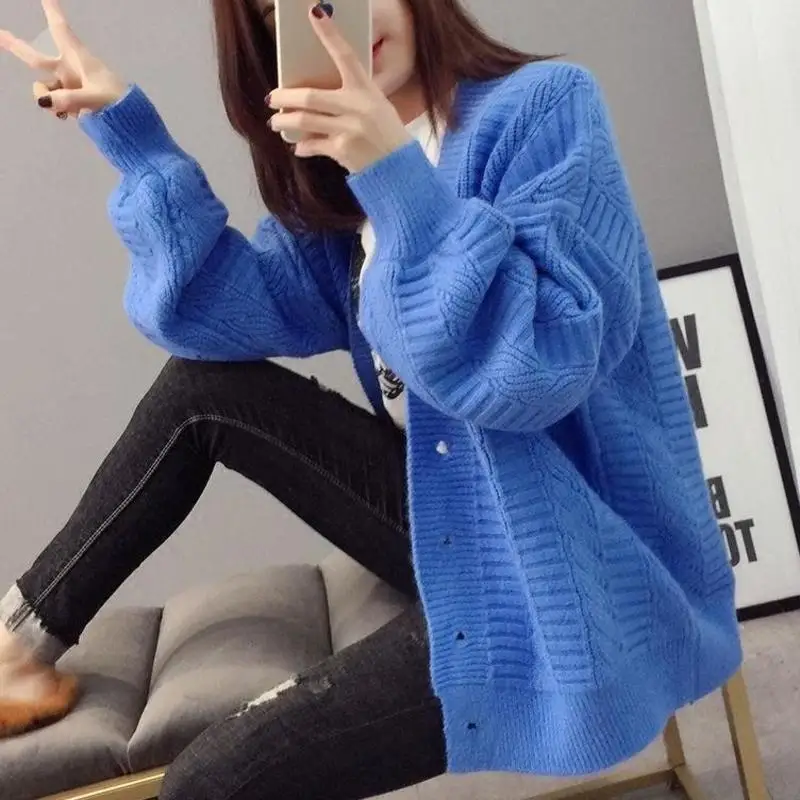 Fashion Elegant Warm Autumn Winter Sweater Cardigan Women Twist Knitted Casual Pink |
