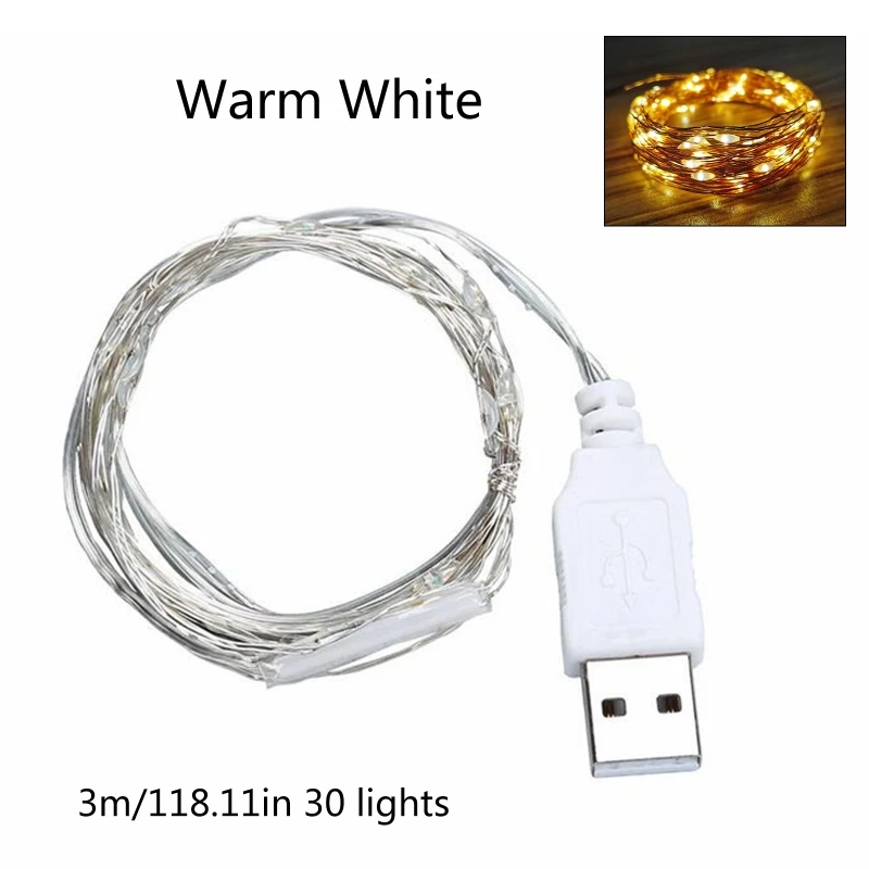 

30 LED USB String Lights Silver Wire Garland Waterproof Fairy Lamp Christmas