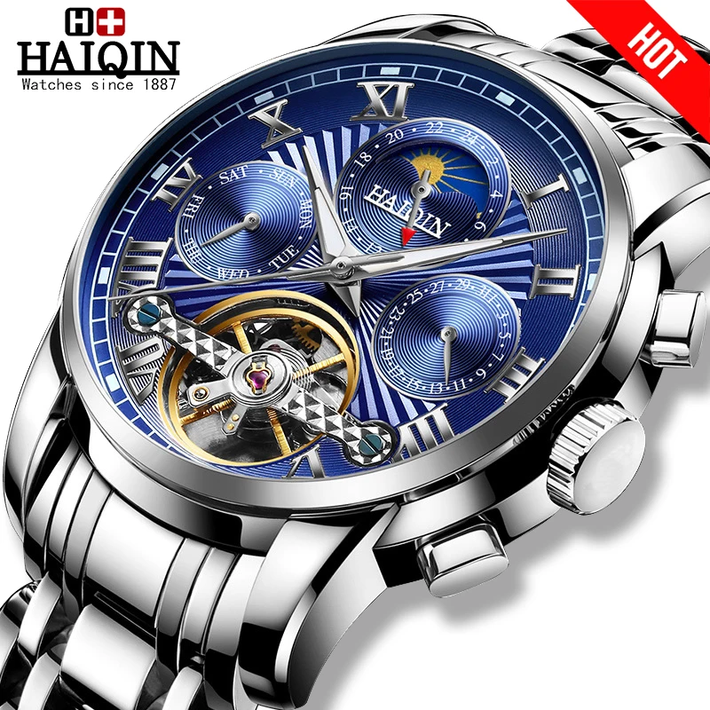 

HAIQIN Mechanical mens watches Top brand Luxury automatic watches for men Business waterproof Tourbillon 2020 Relogio Masculino
