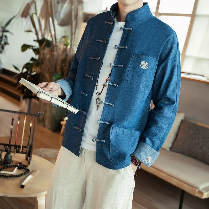 Джинсовая куртка в китайском стиле Мужская одежда джинсовая черная верхняя 2021 |