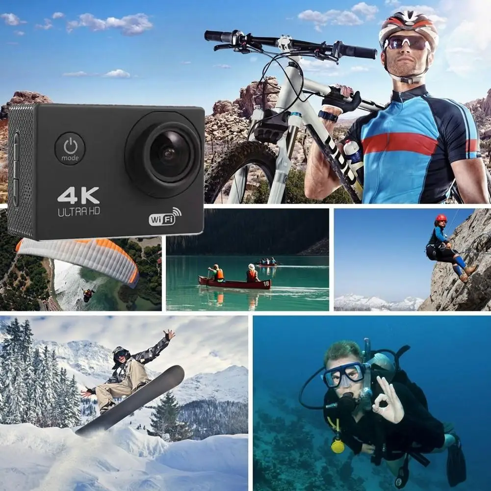 1080p Экшн-камера Ultra HD 4K / 60fps WiFi 2 0 &quot170D 12MP подводная 30 метров Водонепроницаемая