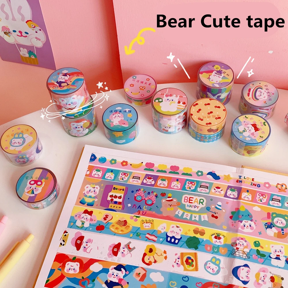 

Yisuremia Kawaii Cartoon Bear Masking Tape Paper Washi Sticker Creative Decorative Scrapbooking Diary Stationary School Supplier