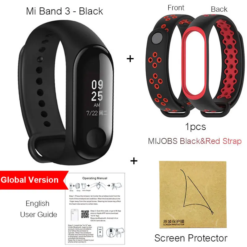 Global BlackRed Xiaomi mi Band 3 умный браслет с 0,7" OLED сенсорным экраном сенсорная панель пульсометр Водонепроницаемый Фитнес-трекер mi Band 3 Smart - Цвет: Global BlackRed