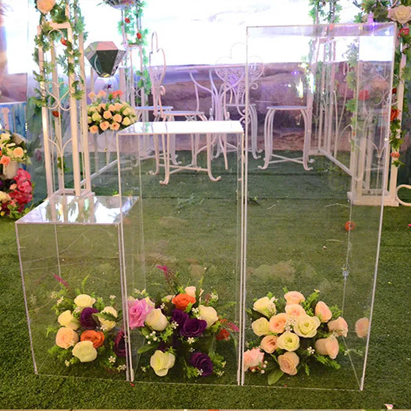 Soporte de flores para pasillo, columna cuadrada transparente, decoraci&oacute;n de boda, marco de flores, decoraci&oacute;n de camino, fiesta-2