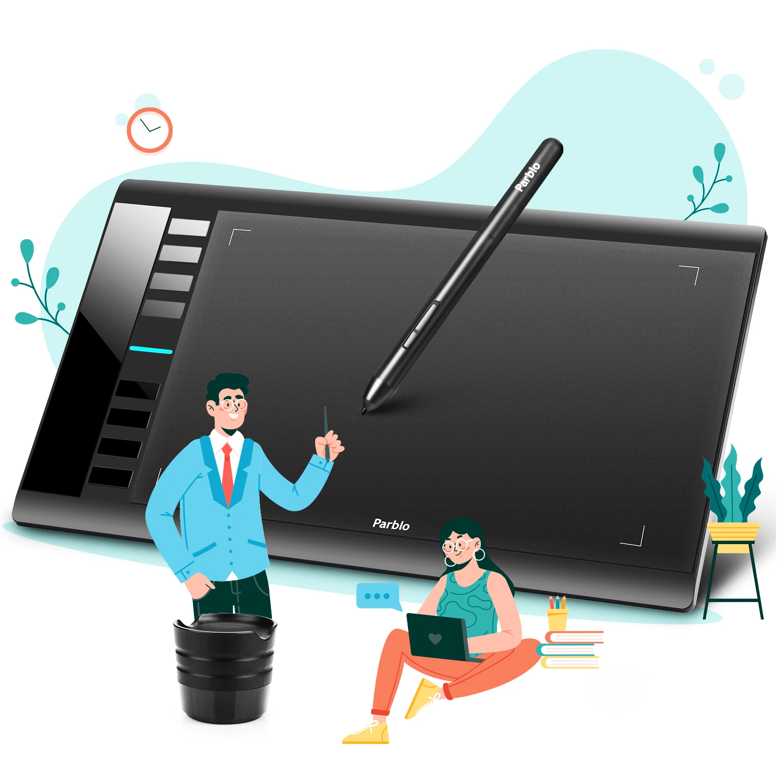 

Parblo A610 V2 Drawing Tablet Graphic Tablet 8192 Levels 10 x 6 Inches Large Working Area Battery-Free Stylus Support Win & Mac