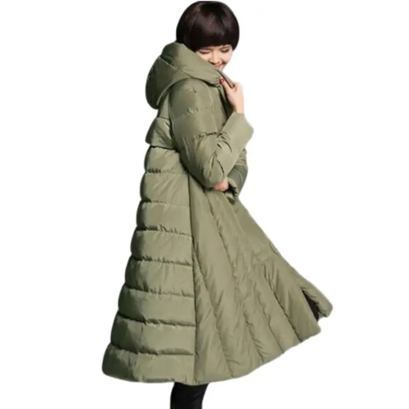 Женский пуховик с подкладкой Утепленная зимняя длинная куртка Паркер капюшоном