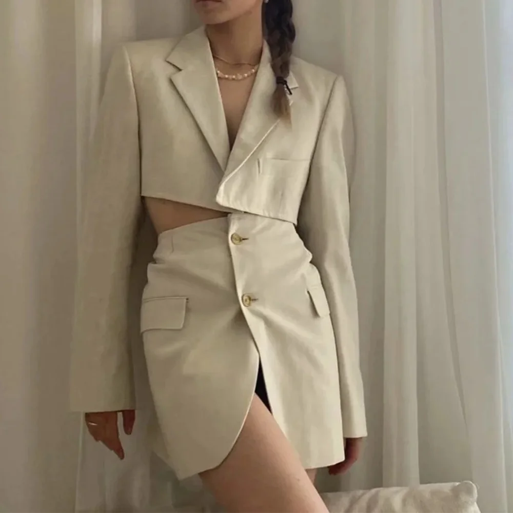 

2021 Matching Set Blazer And Skirts Women England style Navel Exposed Short Empire Blazer Feminino Femme Two Piece Set