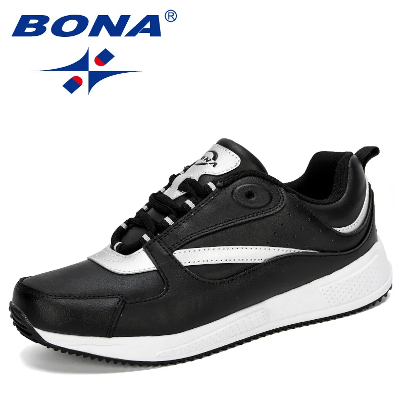 Black silver gray BONA новые дизайнерские Популярные кроссовки мужские легкие дышащие кроссовки мужские спортивные уличные беговые кроссовки мужские удобные - Цвет: Black silver gray