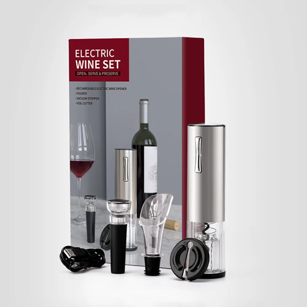 

Urallife 4in1 Stainless Steel Wine Corkscrews Stoppers Dispensers Set Rechargeable Automatic Wine Bottle Electric Can Jar Opener
