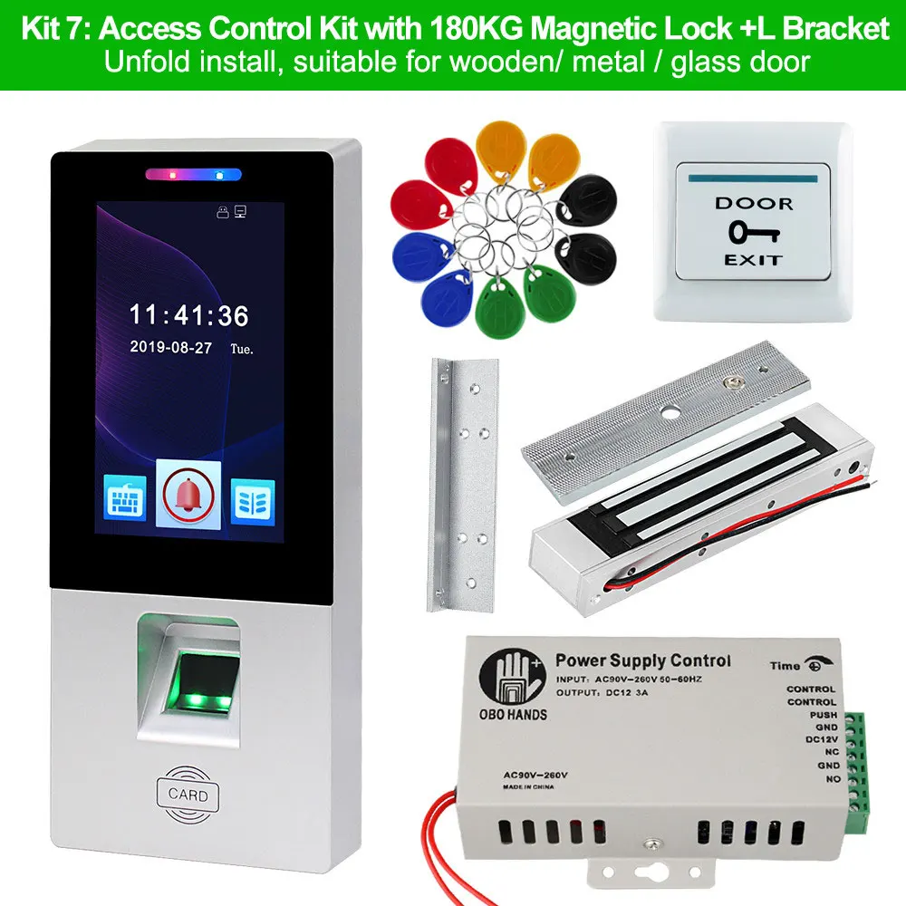 Kit 7 OBO RFID система контроля доступа комплект отпечатков пальцев биометрический сенсорный Электрический магнитный замок Болт Strike дверные замки USB Время посещаемости - Цвет: Kit 7