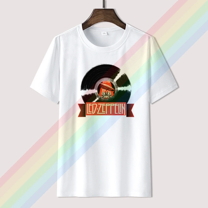 

2021 vintage record Led-Zepelin- Casual T Shirt Men's Summer Black 100 Cotton Short Sleeves O-Neck Tee Shirts Tops Tee Unisex