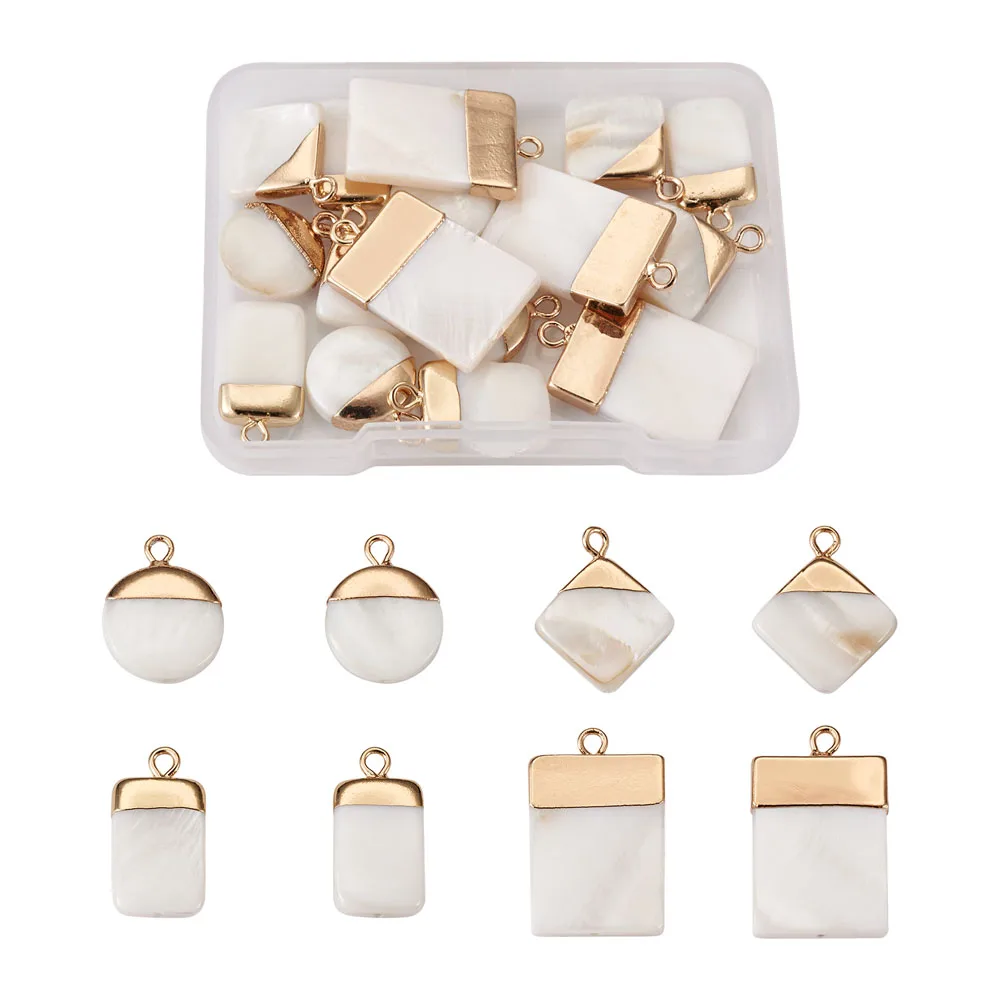 16pcs/box Mix Shape Electroplate Natural Freshwater Shell Pendants For DIY Bracelet Earring jewelry making Decor Accessories