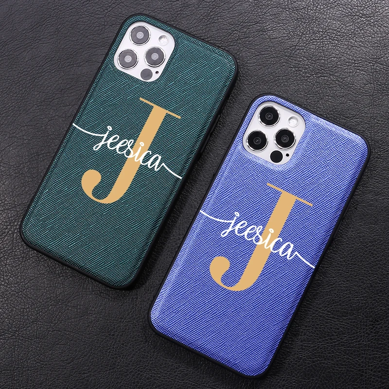 

Custom Personalized your Initial Name PU Leather Phone Case For iPhone 12 11 13 Pro X XS Max XR 7Plus 8Plus 6S Shockproof Funda