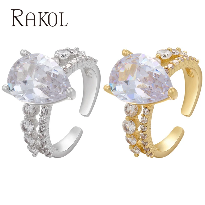 Модные регулируемые кольца RAKOL для женщин в форме капли циркониевые ювелирные