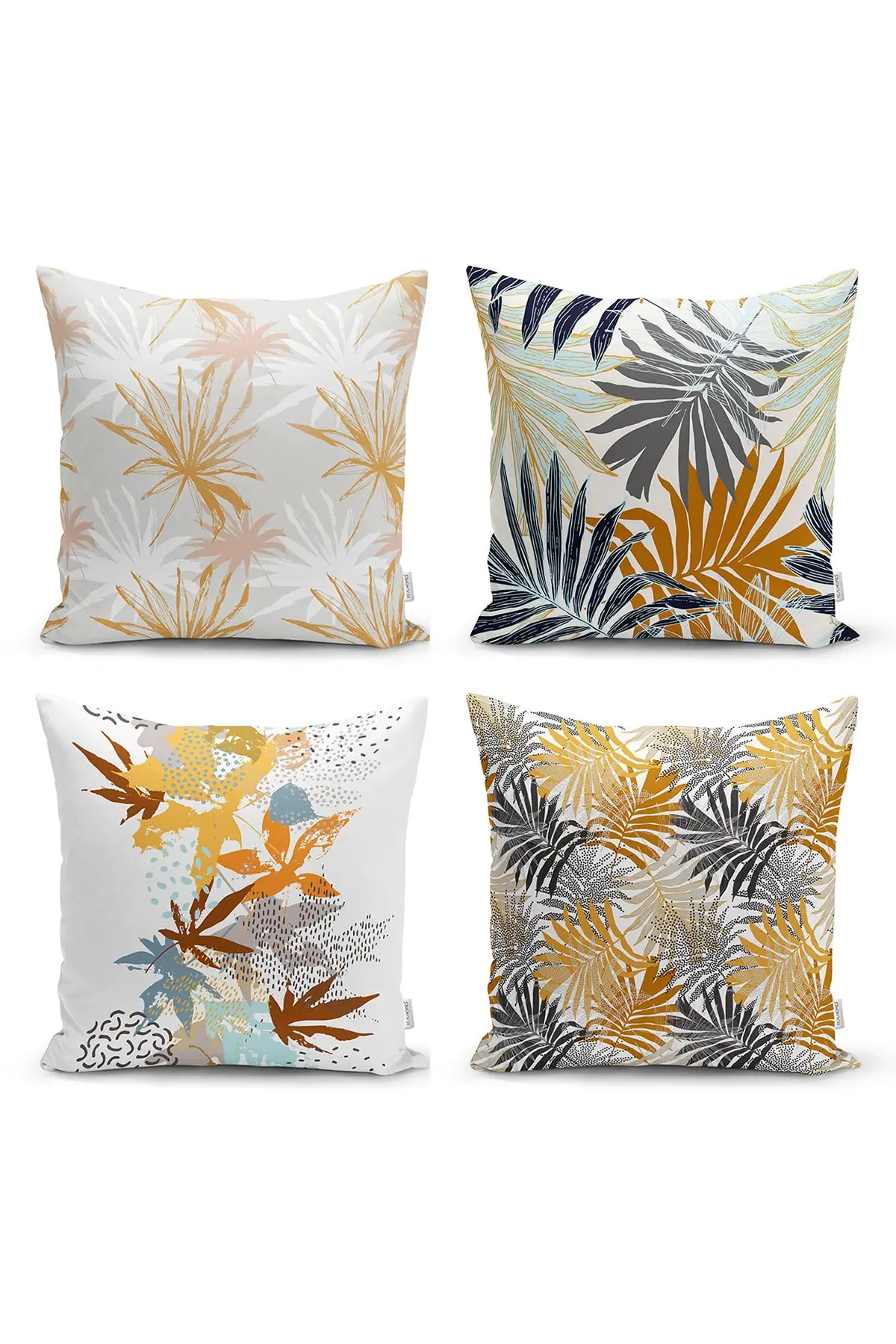 

Gold Tropical Leaf Motif Modern 4'Lü Cushion Pillow Decorate Case Set Quality Stylish Home Garden Room Kitchen Gift Useful Colorful