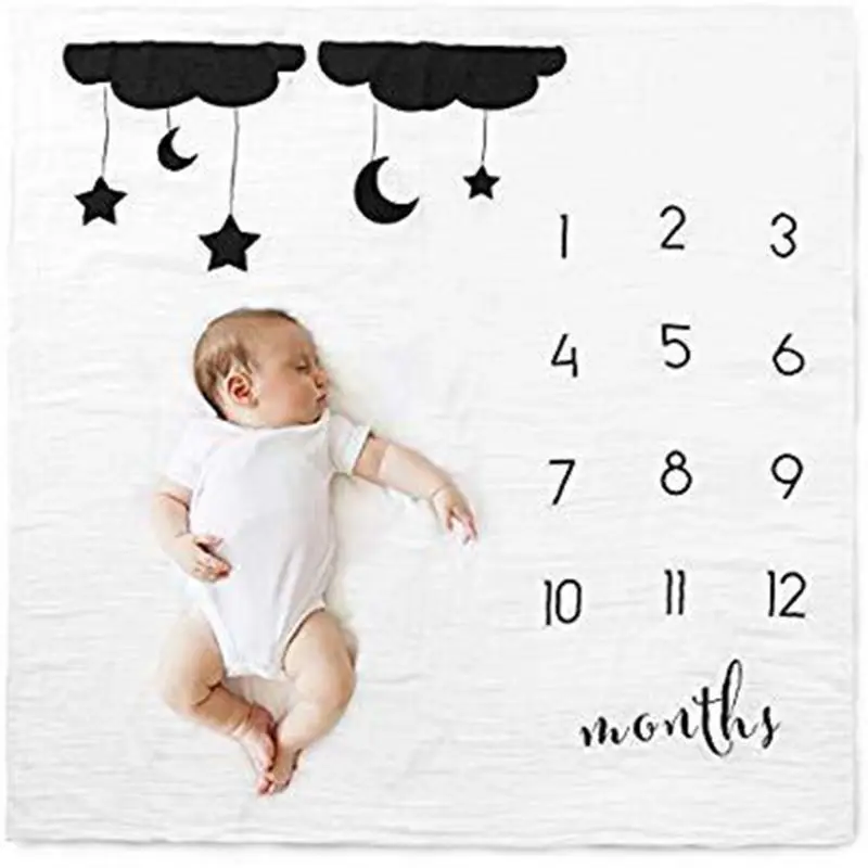 

Newborn Baby Milestone Number Cloud Pattern Mat Blanket Photography Background Backdrop Cloth