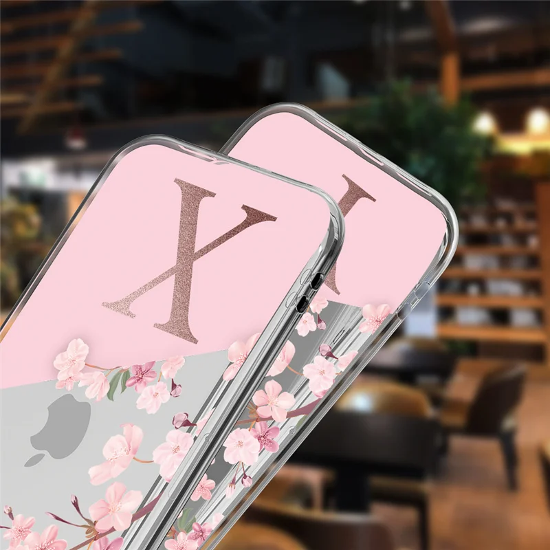 For iphone 11 Case Sakura Beautiful Uppercase Letter Transparent For iphone 12 Pro Max Mini X XR XS 7 8 Plus SE 2020 Back Cover