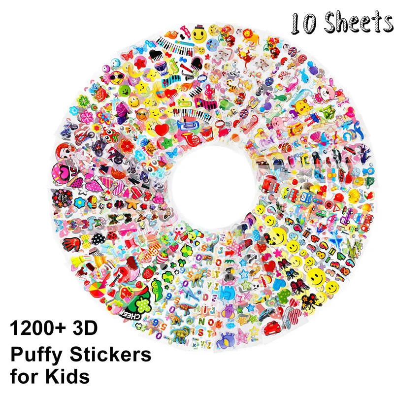 

10 Sheets Kids 3D Stickers Toys Fashion Cartoons Anime Puffy Gifts Education Classic Toy Children Girls Baby Boy Diy Sticker