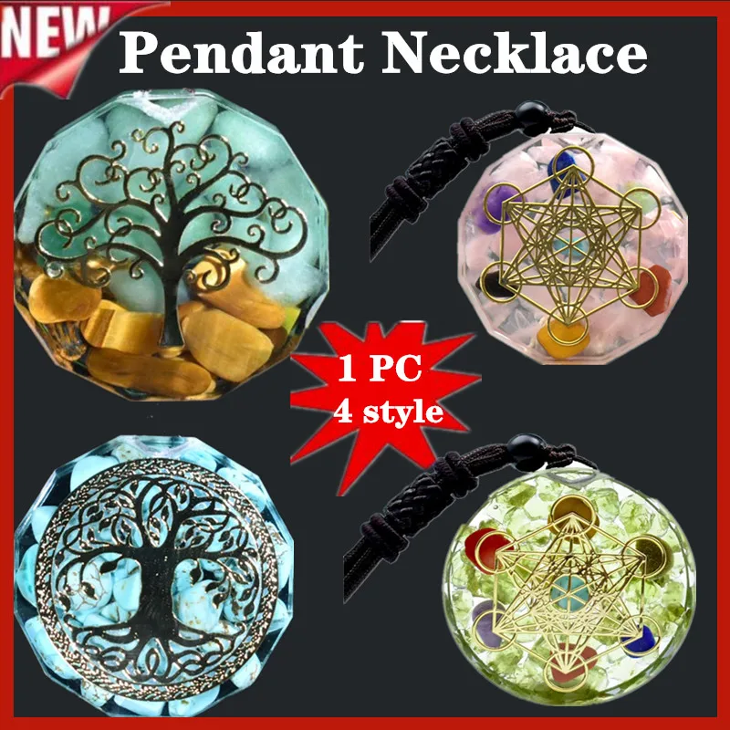 

4Styles Seven Chakra Energy Necklace Unisex Souvenir Pendant Tree Of Life Energy Center Sign Cube Geometry Necklaces