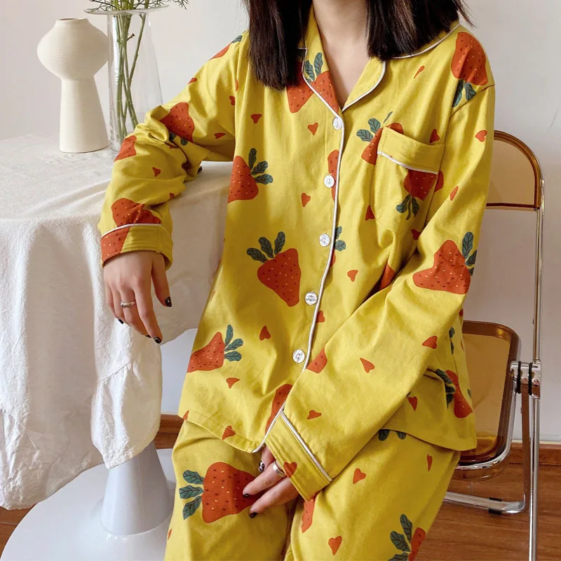 

Pajama Suit Women's New 100% Cotton Long Sleeve Cartoon Carrot Printed Home Wear In Spring 2021