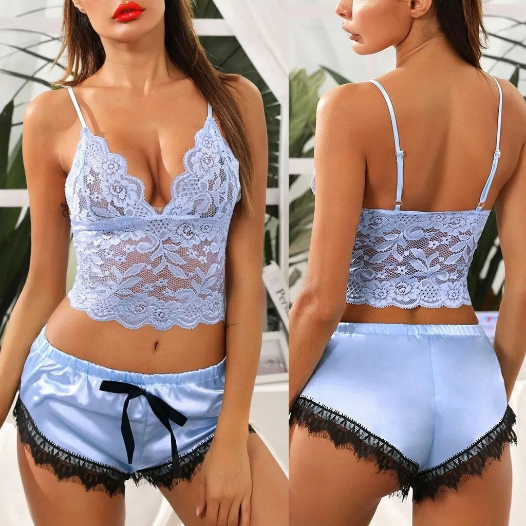 

2 Pieces Pajamas For Girls Set Summer Women Bowknot Sleepwear Sleeveless Nightgown Female Ladies Sexy Lingerie Pyjamas S-XL