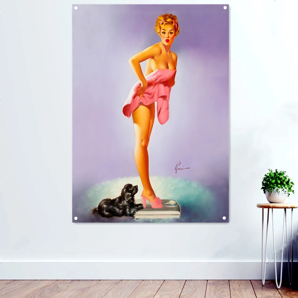 

Retro Sex Appeal Girl Poster Wall Hanging Paintings Bedroom Pinup Mural 40s Fashionable Girl Decorative Banner Flags Tapestry A1