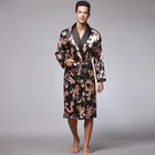 Мужские атласное платье с принтом для халат-кимоно Демисезонный новая одежда для сна L-3XL размера плюс пижамы свободные халат на каждый день, с карманом, одежда для дома