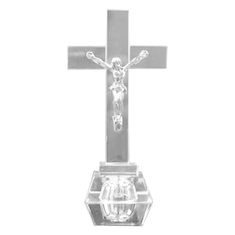 

Christian Cross Church Ornaments Crystal Cross Jesus Statue Religious Style Desktop Decoration Creative Figurine Decor
