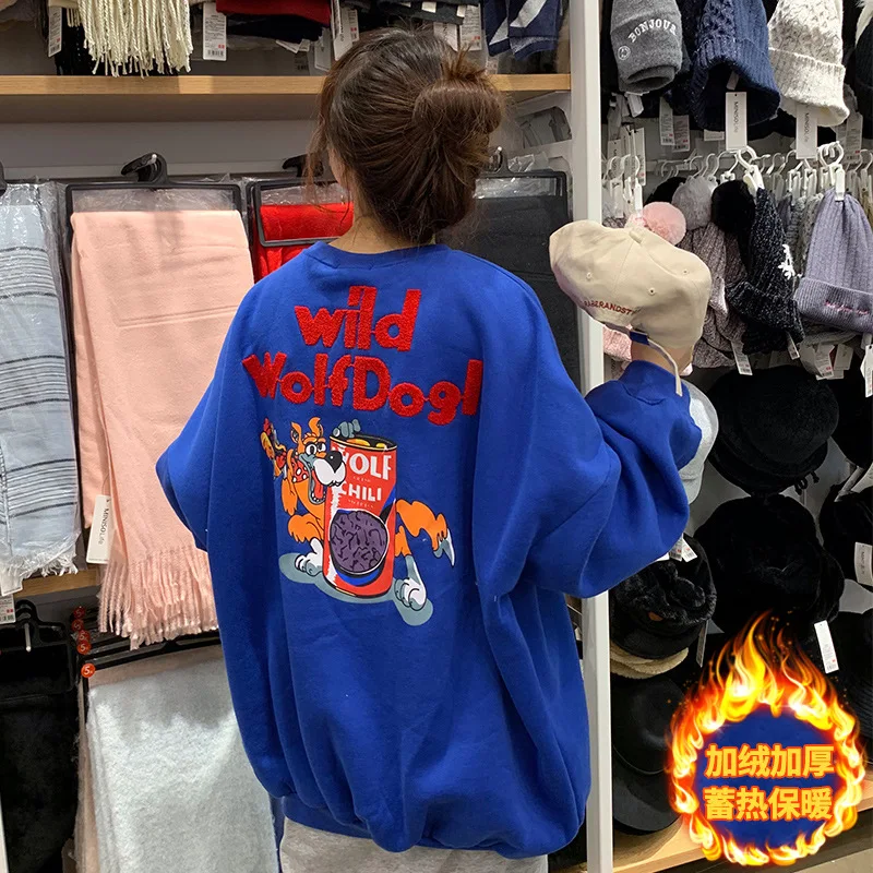 

Print Women Hoodie Cartoons Oversize Loose Sweatshirt Street Hip Hop Hoody Crewneck Clothes Anti Pilling Plush Thickened