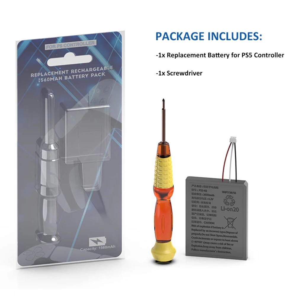 

JYS Wireless Controller Gamepad Battery Pack For PS5 Controller 1560mAh Built-in Battery Portable Rechargeable Replacement Cells