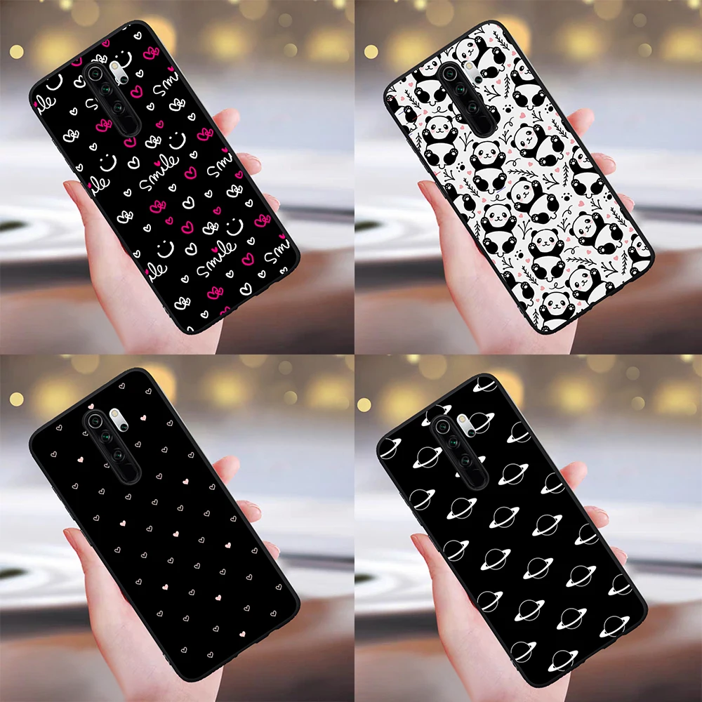 

New Striped love panda luxury black for Xiaomi Mi 9T Redmi Note 5 6 7 8 8T 9 9S K20 K30 9T Pro Phone Case Funda Soft Silicone
