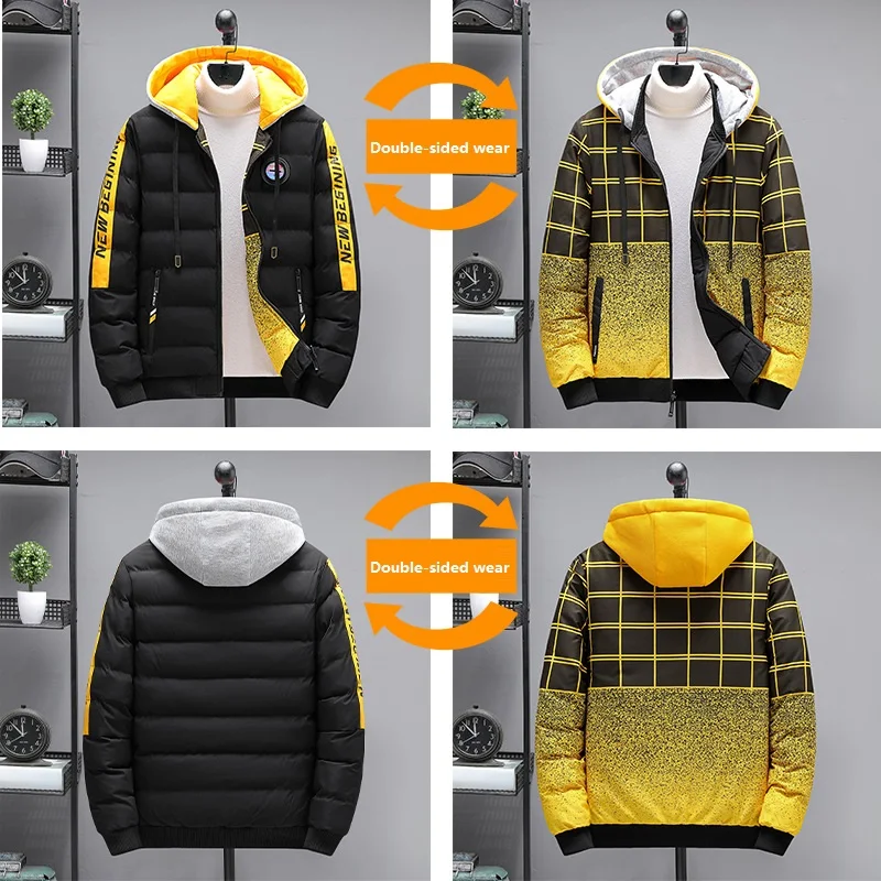 Double-sided Wear Winter Padded Jacket 2021 Men's Fashion Thick Warm Jacket Ins Tide Brand Student Winter Clothes Coat Men
