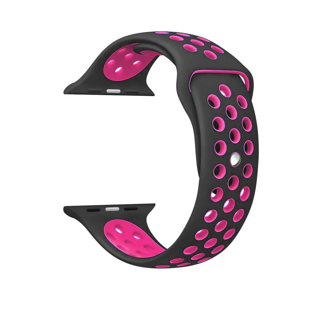 Black pink Силиконовый ремешок для apple watch ремень 44 мм 42 мм apple watch, ремешок 38 мм, версия 40 мм адаптер наручных часов iwatch, 4/3/2/1 серии спортивный браслет - Цвет ремешка: Black pink