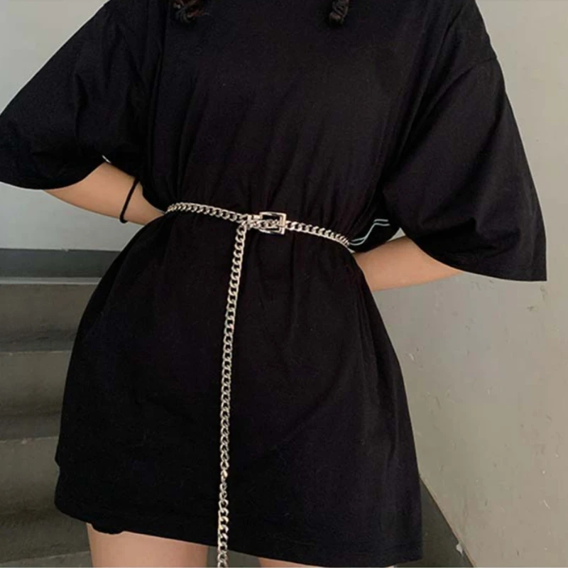 

Punk Hip Hop Women Metal Belts Gold Silver Waist Strap Thick Chain For Jeans Trousers Casual Ladies Female Waistband New