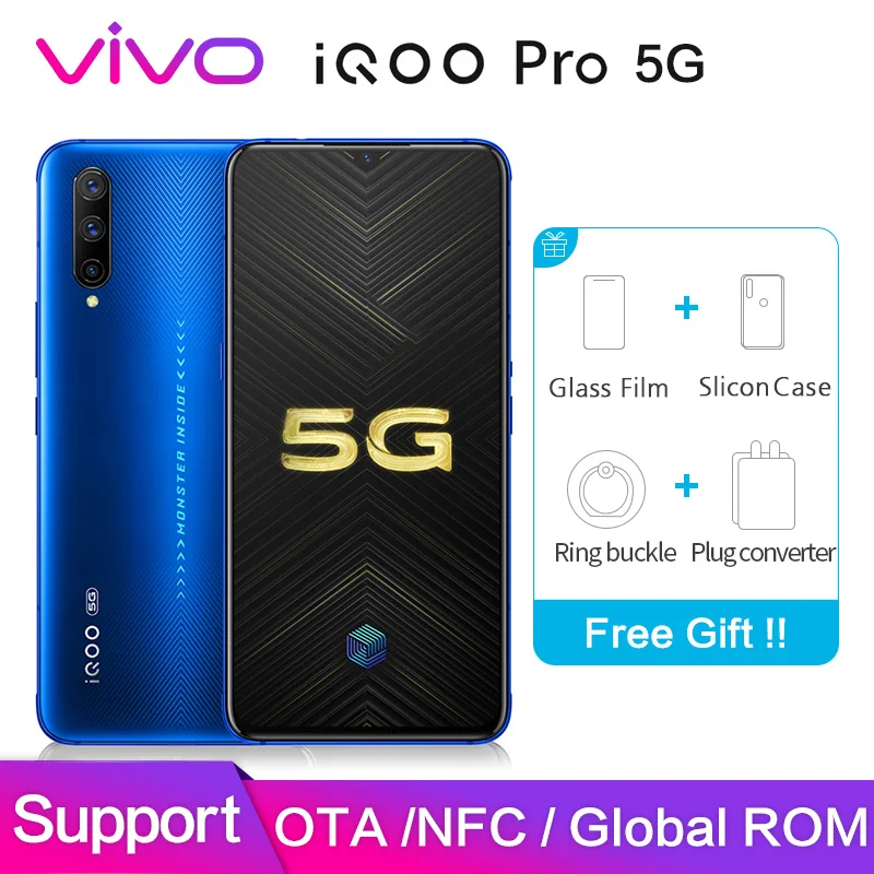 Vivo iQOO pro 5g Snapdragon 855 Plus 6,4" супер AMOLED Поддержка NFC OTA обновление 4500 мАч 44 Вт Супер VOOC лицо+ сканер отпечатков пальцев ID 4 камеры