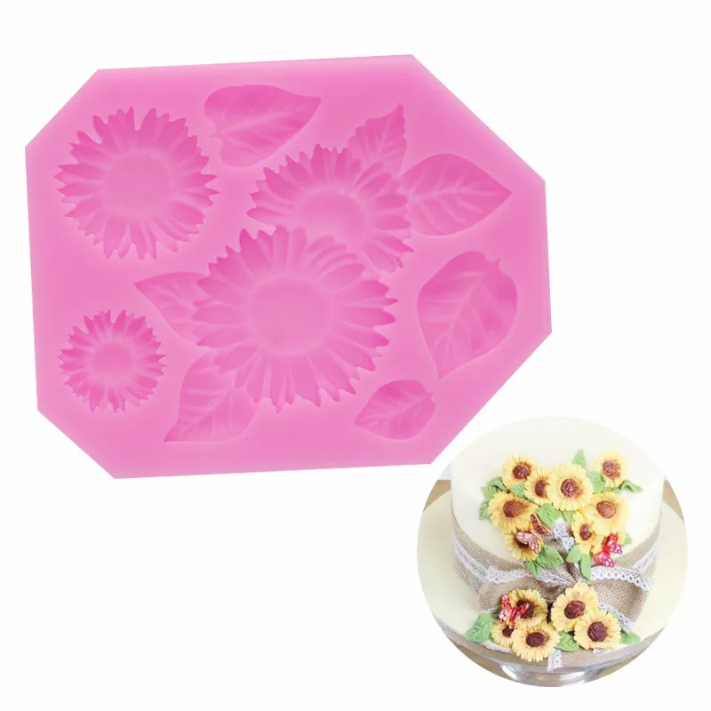 

New Fondant Chocolate Mold Sunflower Cake Silicone Mold Sun Flower Leaf Material Soft Clay Birthday Cake Decoration Tool