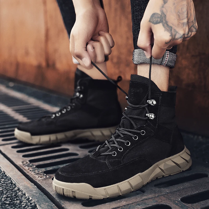 

Winter Men Boots Cow Suede Outdoor Snow Ankle Boots Male Lace Up Anti-slip Booties British Sneakers Zapatos De Hombre