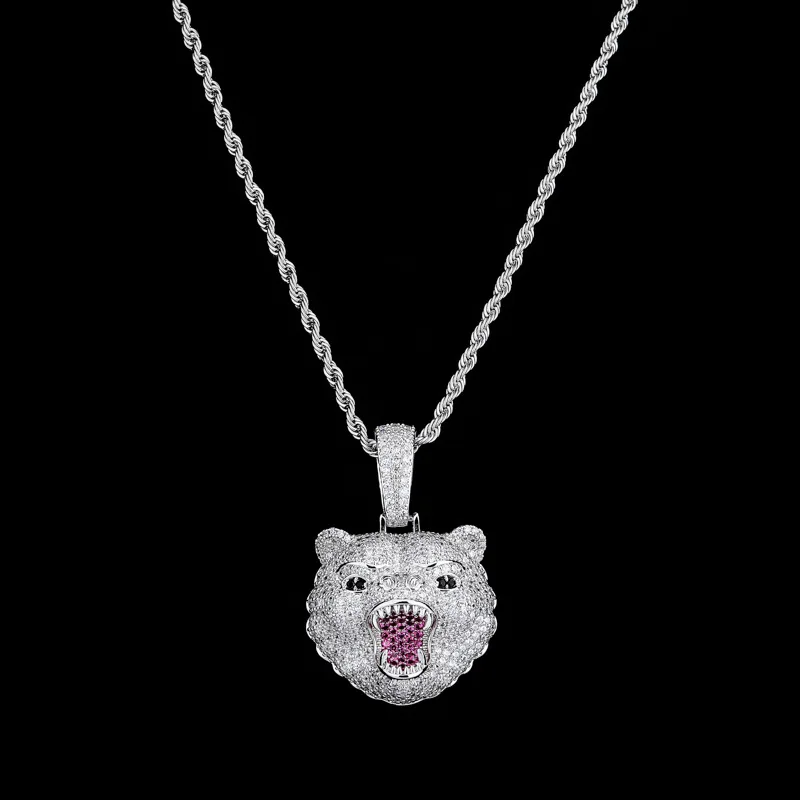 New Fashion Hip Hop Jewelry Beast Bear Animal All Iced Out Pendant Necklace 5mm Tennis Chain Gold Silver Men Rock Jewelry Gift