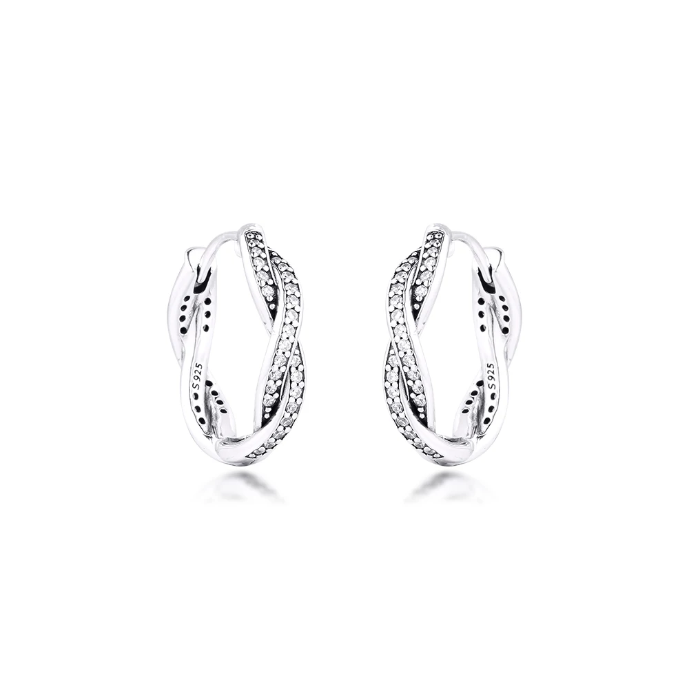 

Authentic 925 Sterling Silver Jewelry Twist of Fate Earrings With Clear CZ Earrings For Women Pendientes Bijoux Brincos