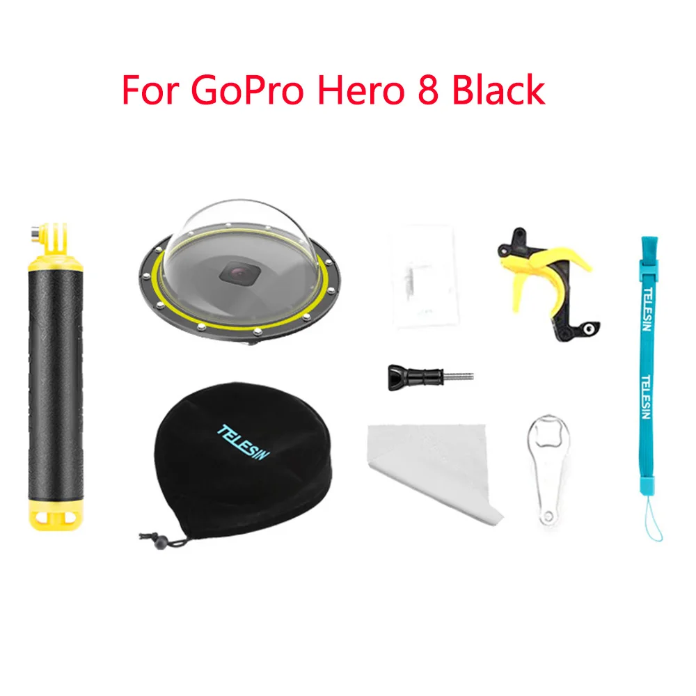 TELESIN 6 ''купол порт 30 м водонепроницаемый чехол Корпус для GoPro Hero 5 Black Hero 6 7 Hero 8 триггер купол крышка объектива аксессуары - Цвет: For 8 Black