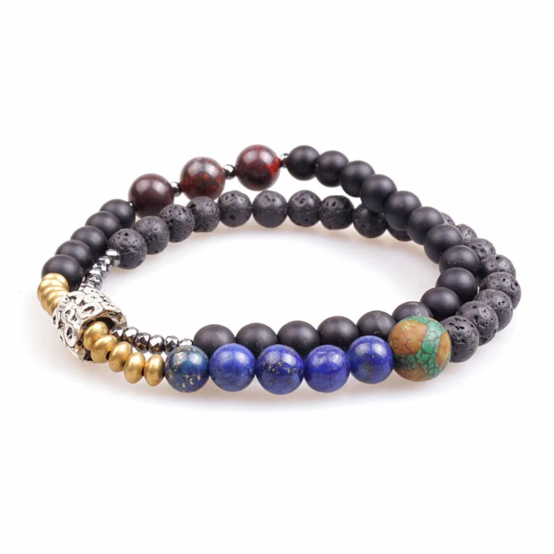 Винтажный многослойный квадратный браслет ручной работы с лазуритом мужской