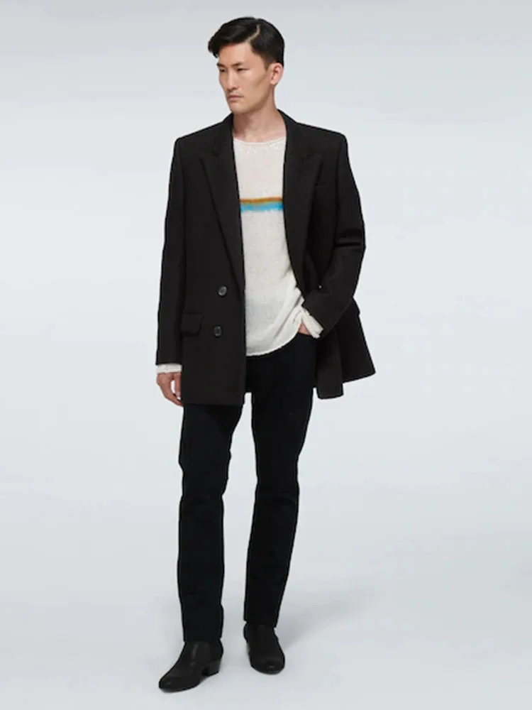 Мужской свободный двубортный костюм твидовое пальто повседневное тонкий и