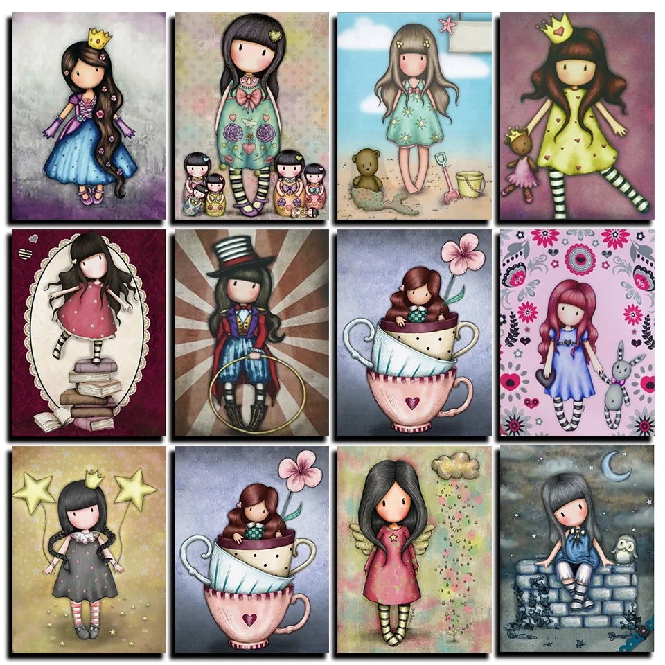 

5d Diy Full Square Round with Embroidery Mosaic 5D DIY Diamond Painting Kits Cartoon Little Girl Doll Home Decor Christmas Art