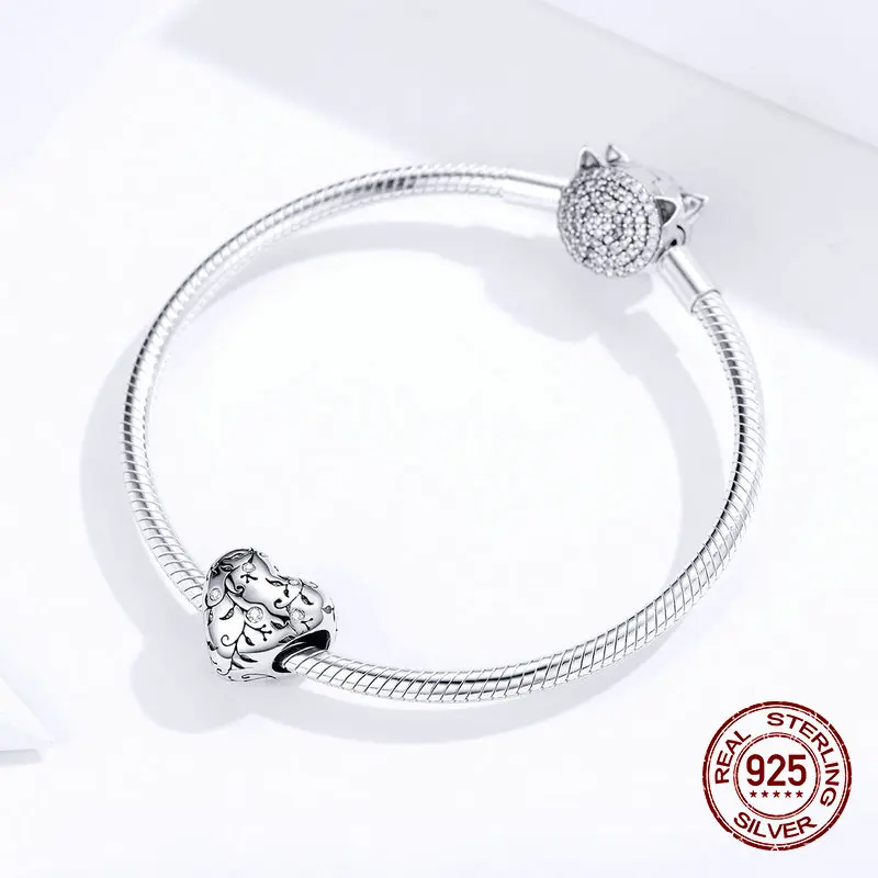 Винтажный браслет в форме сердца из стерлингового серебра 925 пробы с бусинами