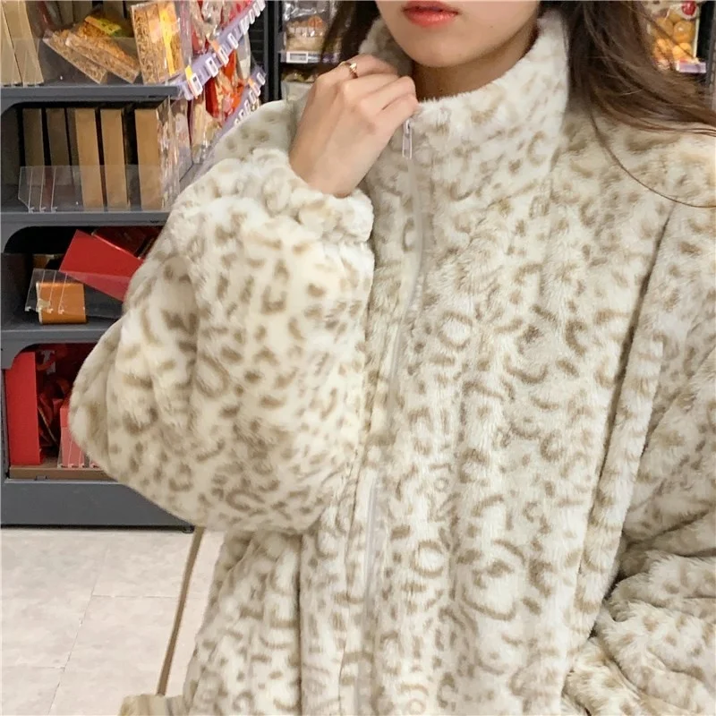 

Autumn/winter Leopard Faux Rabbit Fur Young Fur Coat Women's Mid-length